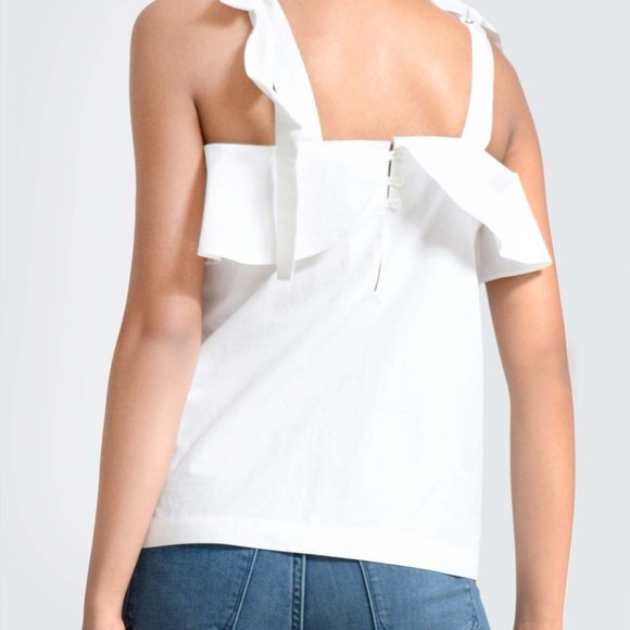 OLGYN Women’s White Top Ruffles & Shoulder Ties - Picture 2 of 5